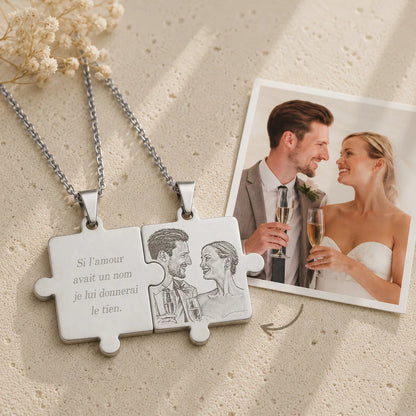 Pendentifs puzzle personnalisés photo et texte plaqué argent