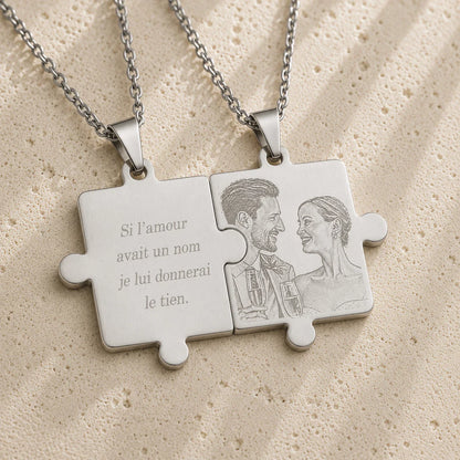Pendentifs puzzle personnalisés photo et texte plaqué argent
