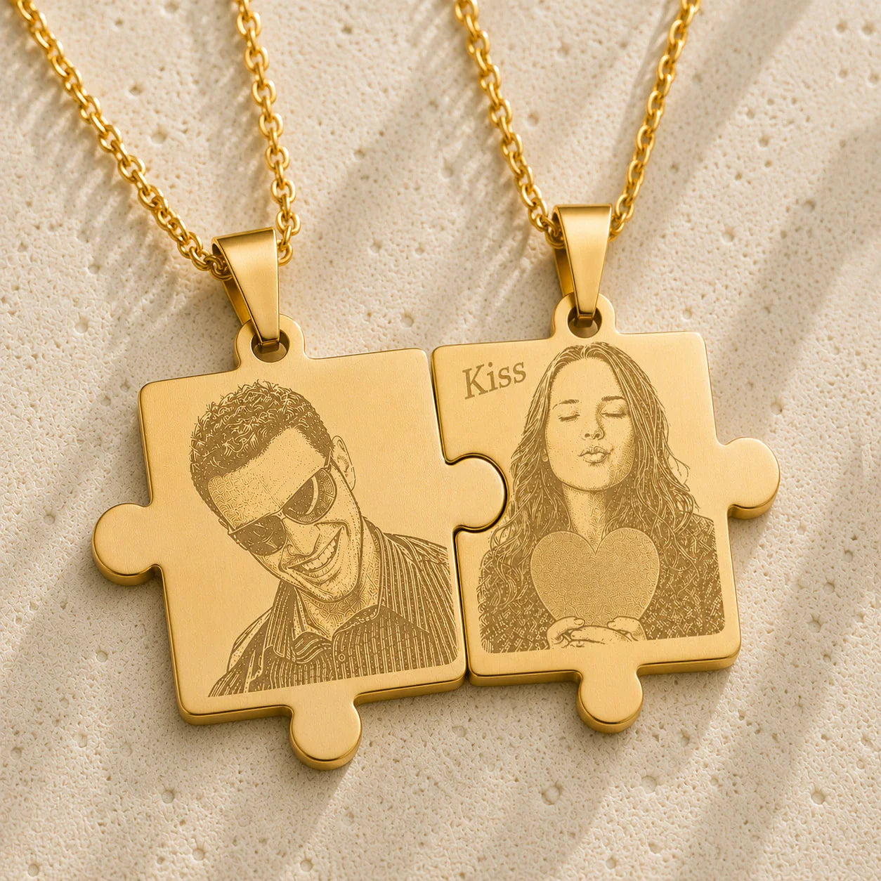 Pendentifs puzzle personnalisés photo et texte plaqué or