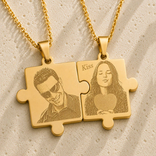 Pendentifs puzzle personnalisés photo et texte plaqué or