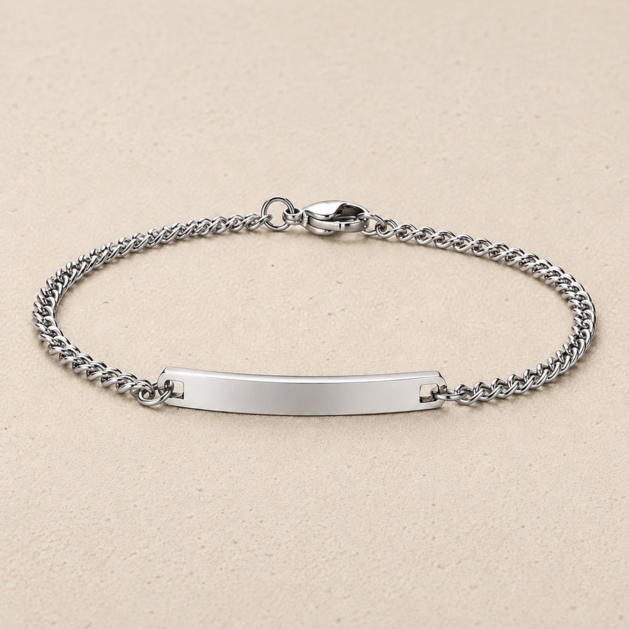 Gourmette femme minimaliste Argent personnalisée, plaque vierge